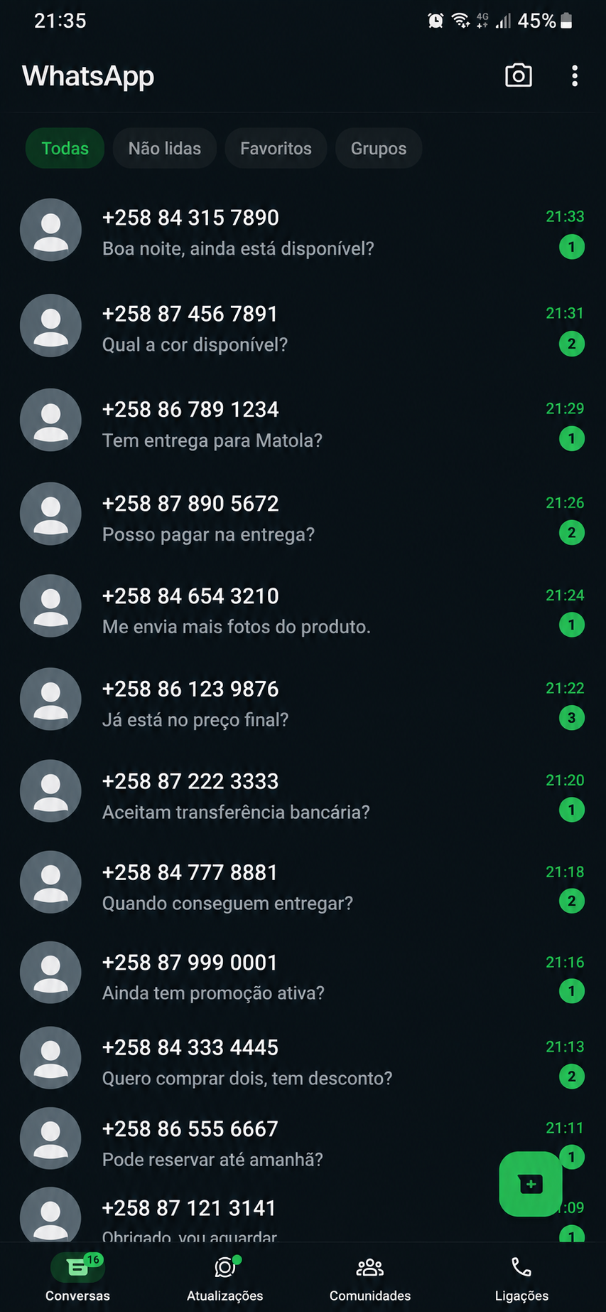 Mensagens no WhatsApp - Resultado 1