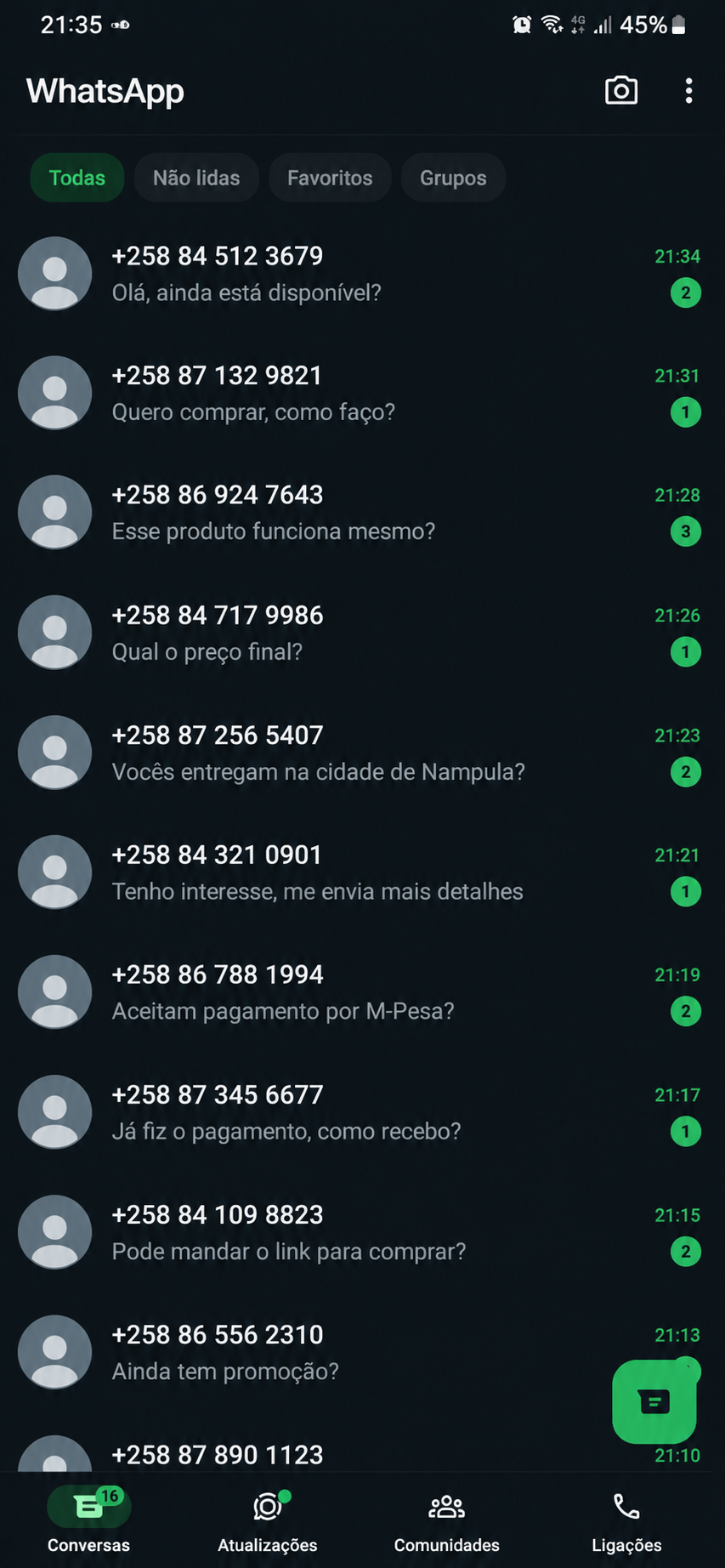 Mensagens no WhatsApp - Resultado 3